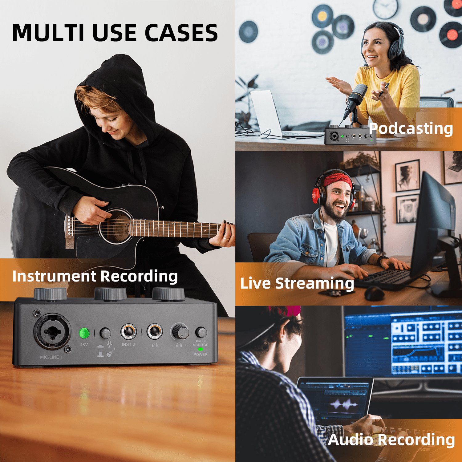 Fifine High Quality Professional Recording Studio Equipment All-in-one Kit With Dynamic Mic Soundcard Interface With 48V Podcast