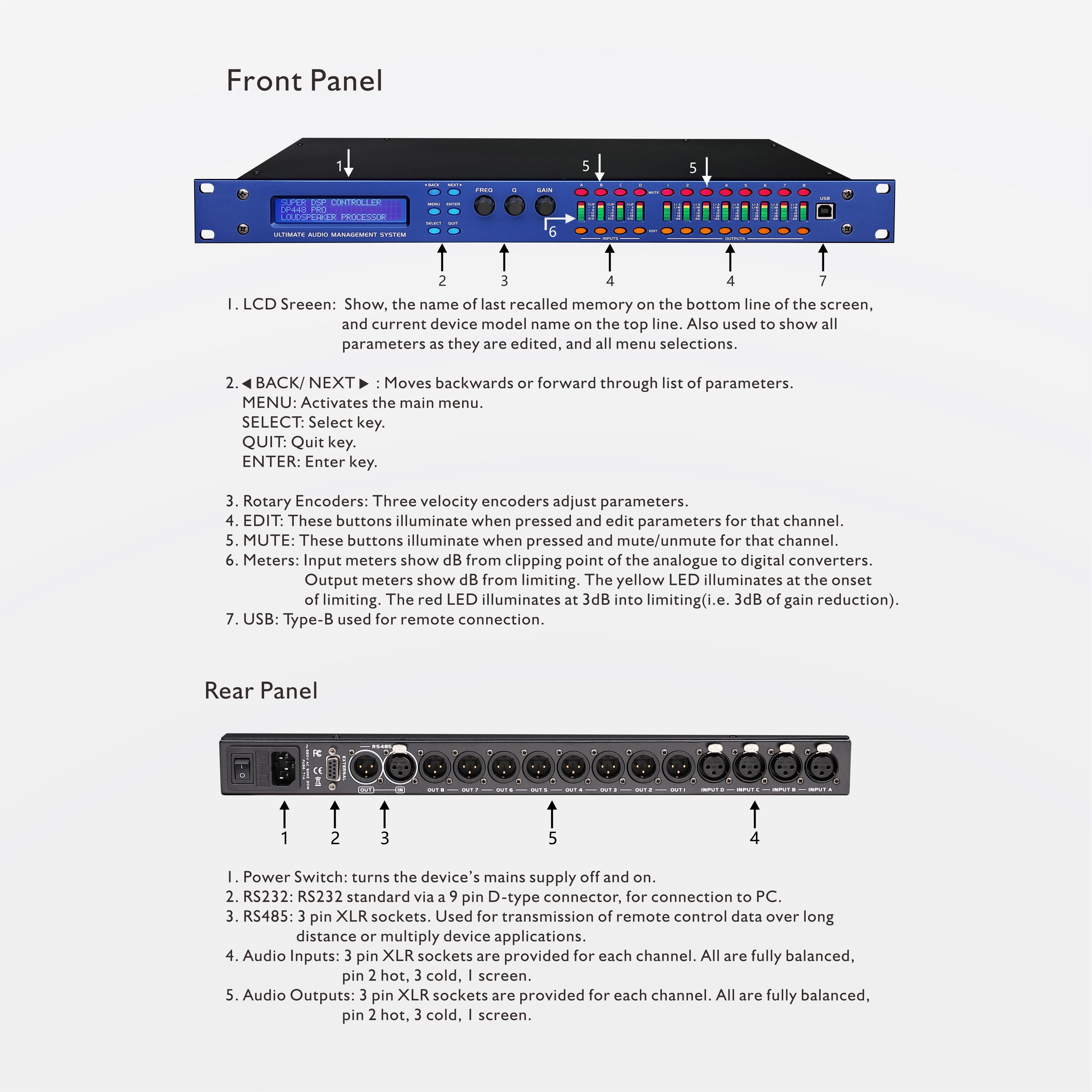 Professional 2 In 6 Out Dsp Digital Audio Processor For Sound System Stage Sound Equipment