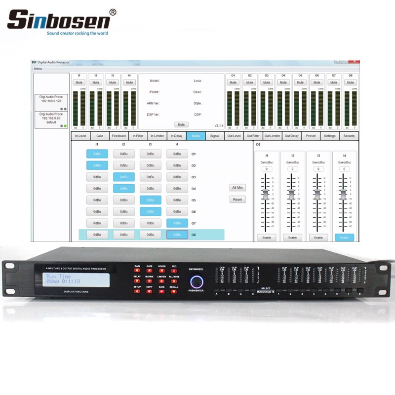 Sinbosen 4 input 8 output professional sound audio processor AS-4.8 karaoke speaker management digital signal processor