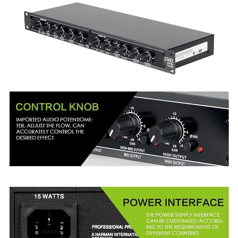 Professional Sound Peripheral Equipments Stereo 2/3 Way, Mono 4-Way 234XL Crossover audio Equalizer with XLR Connectors