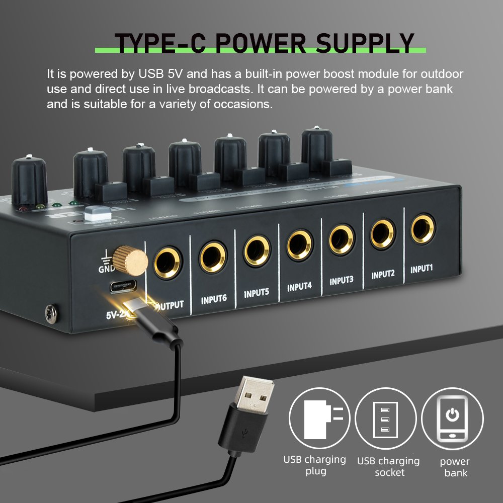 Factory 6 Channel Stereo Sound Mixer MIX600 Microfono Guitar Instrument Low Noise Line Mixer Multifunction Audio Mixer