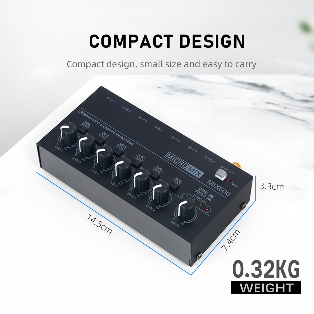 Factory 6 Channel Stereo Sound Mixer MIX600 Microfono Guitar Instrument Low Noise Line Mixer Multifunction Audio Mixer