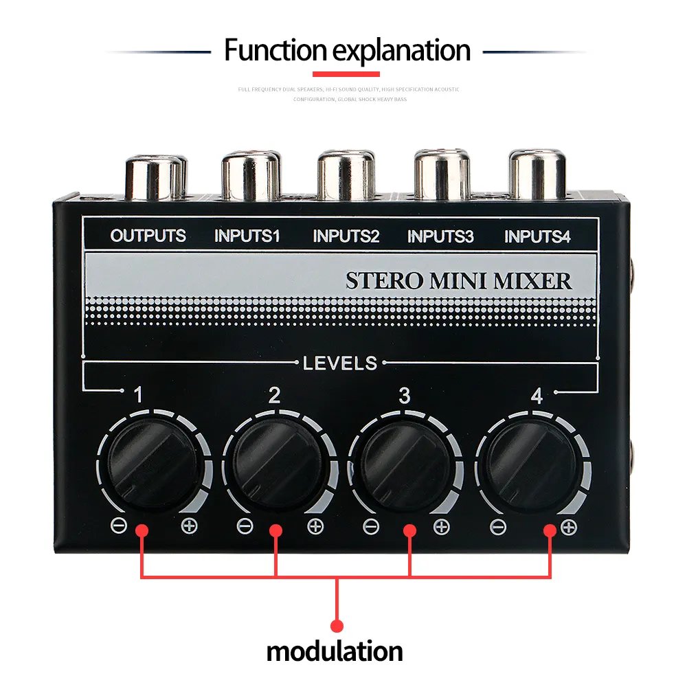 Professional 4 way sound card mixer live recording studio mini RCA 4-in-1output audio interface stereo passive mixer