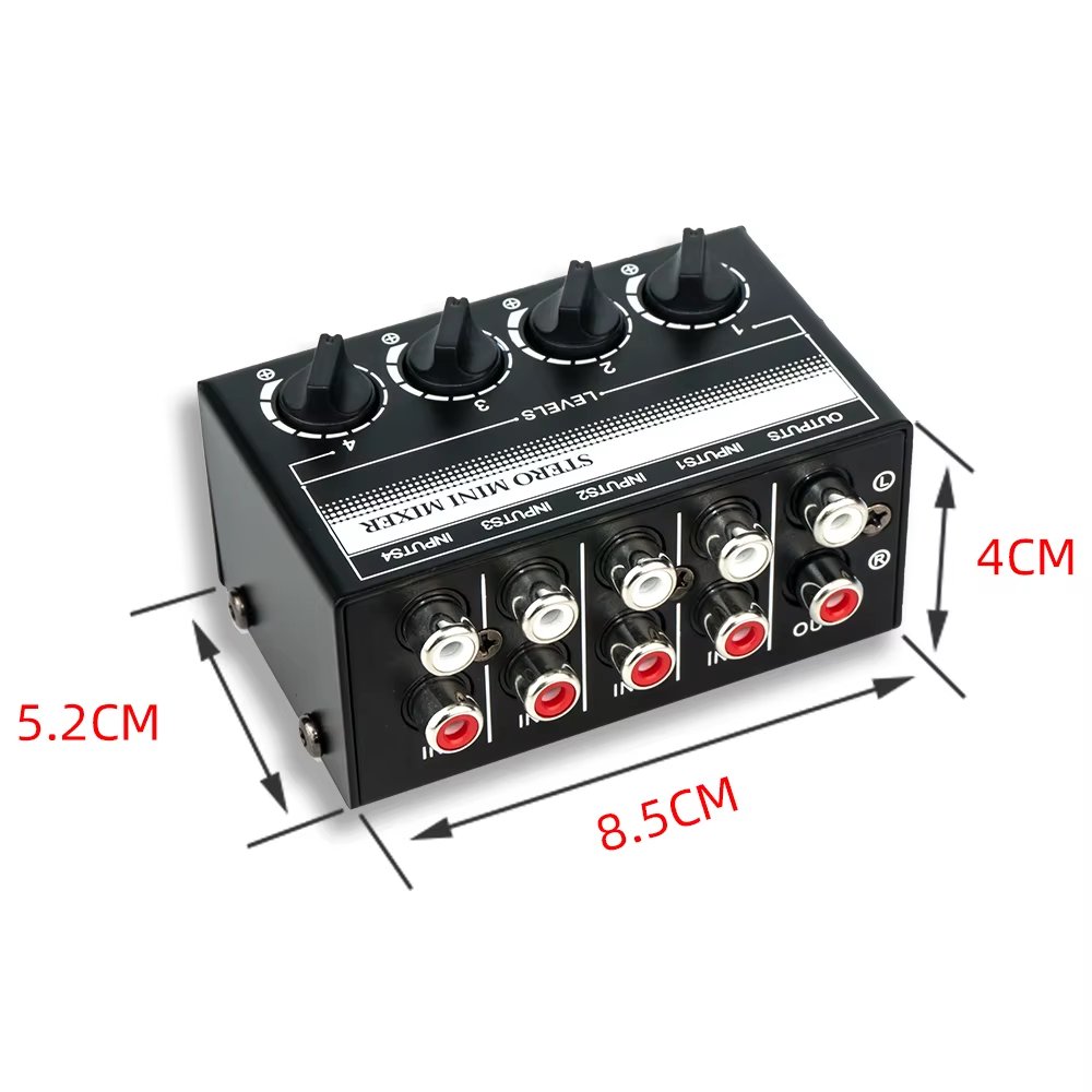 Professional 4 way sound card mixer live recording studio mini RCA 4-in-1output audio interface stereo passive mixer