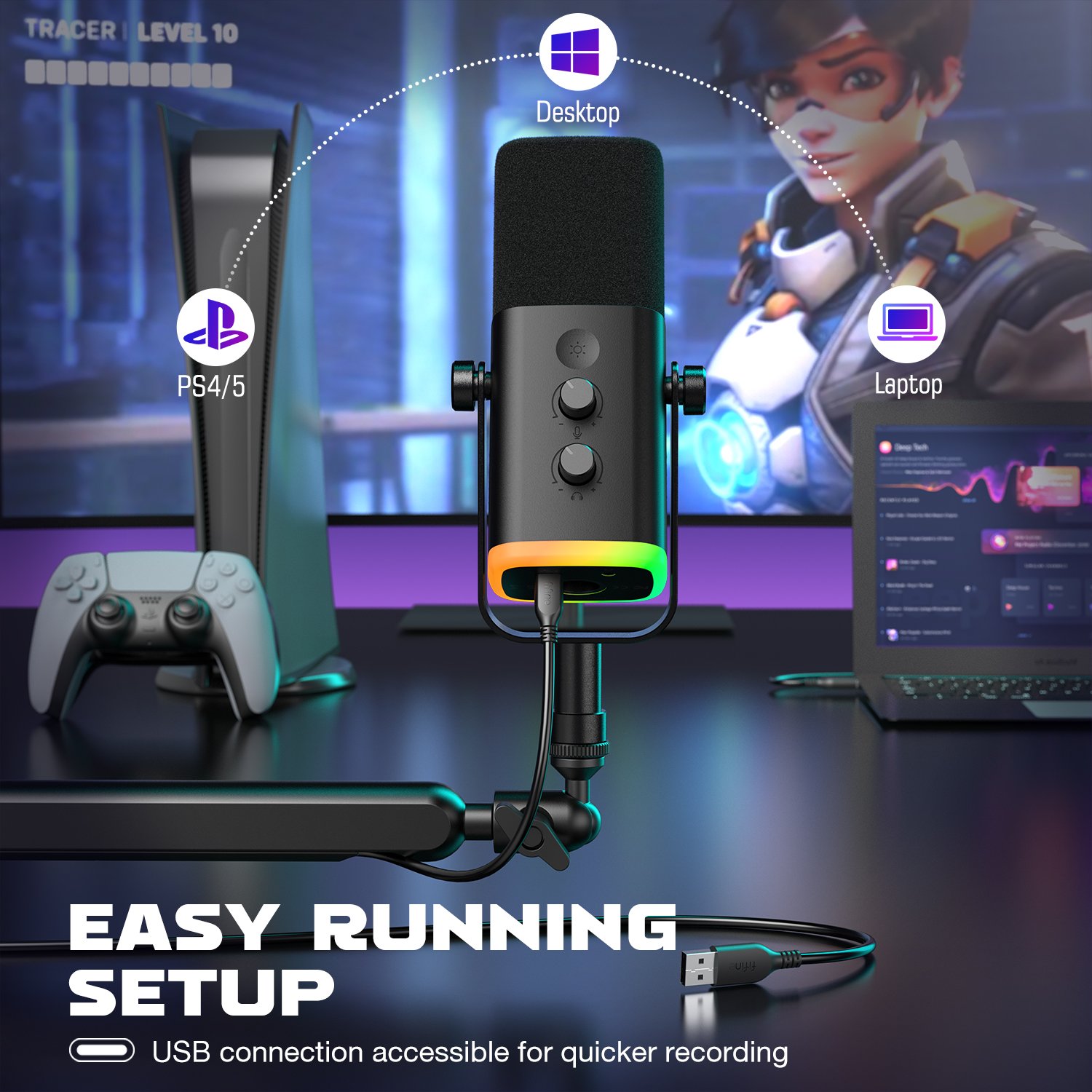 Fifine KSH3 Podcast Equipment Recording Studio Microphone Live Stream SoundCard RGB Speaker Audio Mixer Sound Card