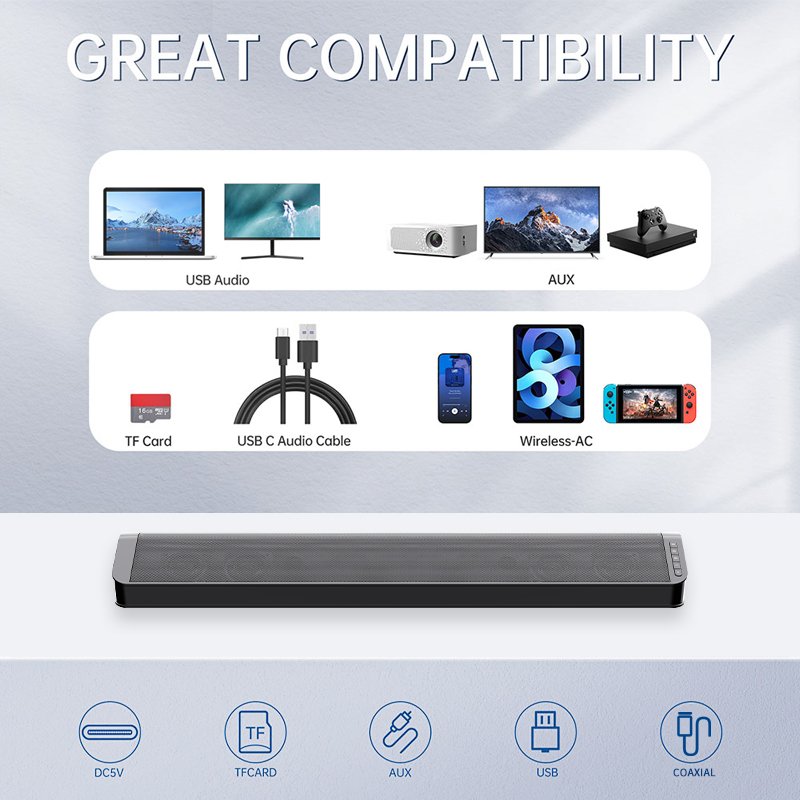 Blue tooth Wireless RGB Speaker with AUX TV Sound Blaster Long Home Audio Equipment Living Room Sound Bar Speaker