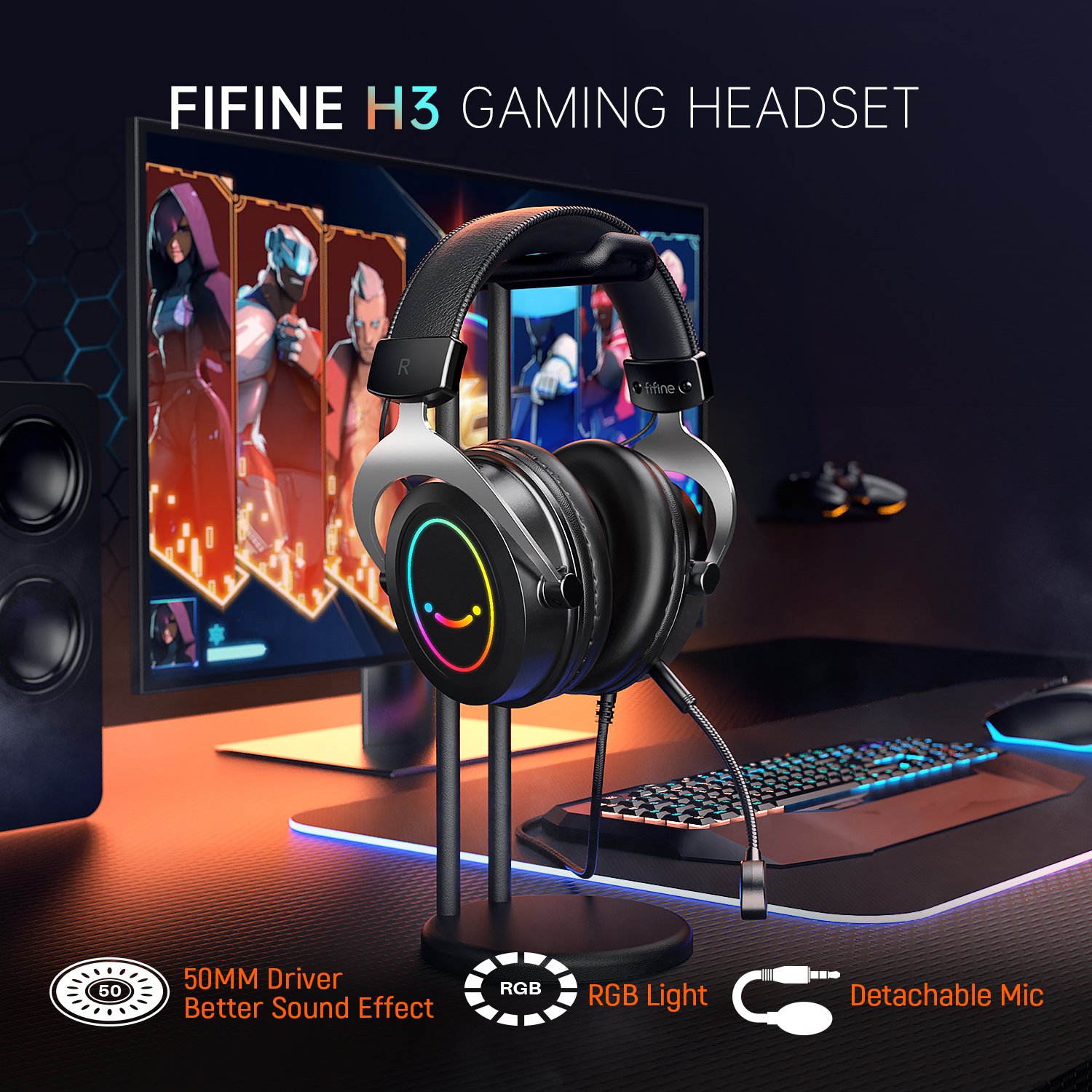 FifineProfessional XLR Dynamic Microphone LED Light Gaming On-ear & Over-ear Headphones USB PC Podcast Audio Sound Cards Mixers