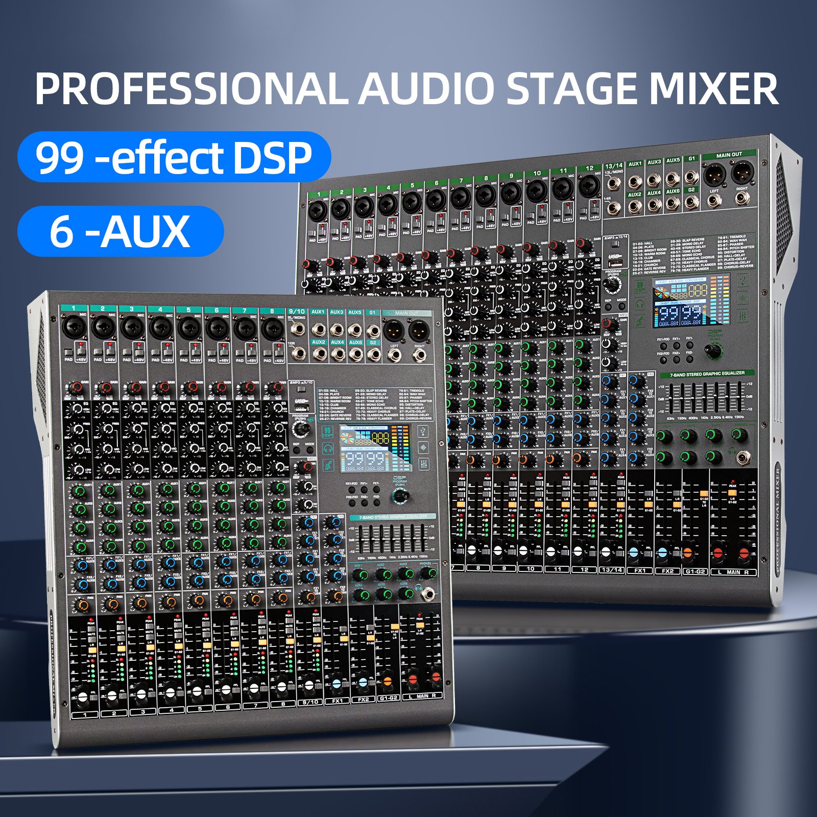 Biner Professional TG14 99-effect DSP Audio Console Mixer 14 Channel USB Interface audio Console