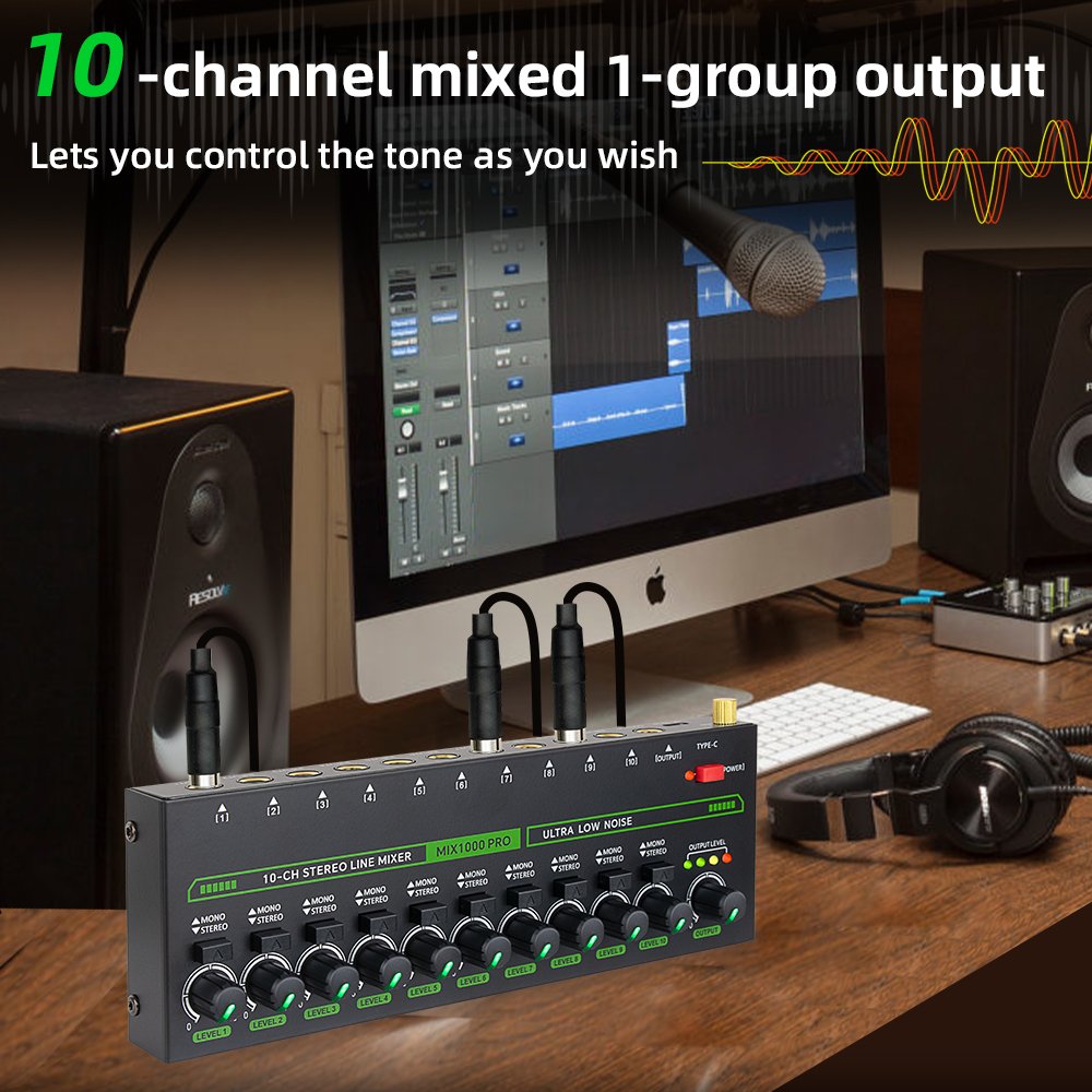 Professional 10 channel stereo mixer with RGB light effect system sound cards instrument mic/line mixer studio monitor mixer
