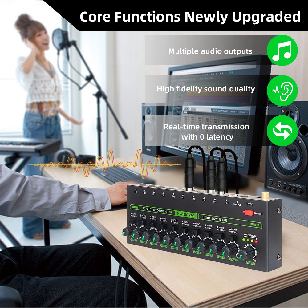 Professional 10 channel stereo mixer with RGB light effect system sound cards instrument mic/line mixer studio monitor mixer