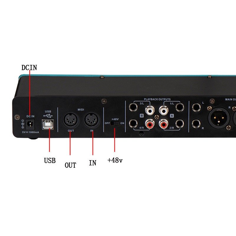 Professinal 4x4 24-Bit 192 kHz Audio Interface Sound Card Computer Guitar Mic Usb Interface With Mic Preamplifier For Recording