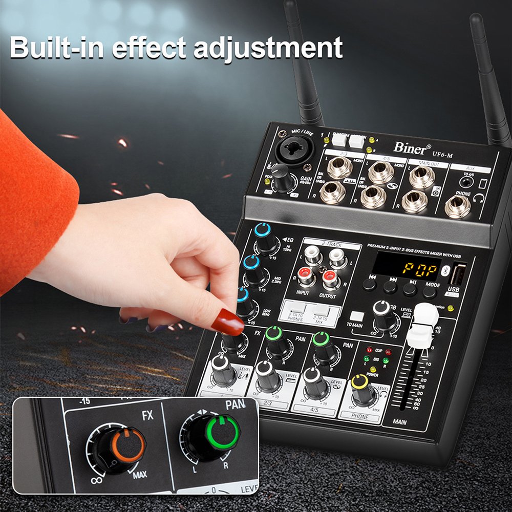 Biner UF6-M Professional Sound System Equipped with Dual Microphone 4 Channel DJ Mini Audio console usb audio mixer