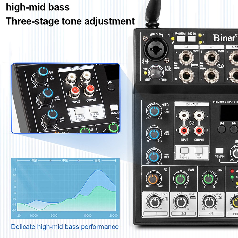 Biner UF6-M Professional Sound System Equipped with Dual Microphone 4 Channel DJ Mini Audio console usb audio mixer