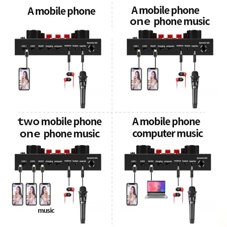 Universal V8S Live Broadcasting Sound Card Mobile Phone Computer Anchor Recording Sound Mixer for BM800 LGT 240