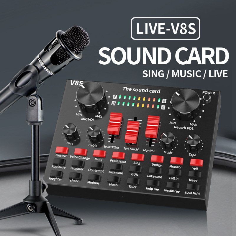 Universal V8S Live Broadcasting Sound Card Mobile Phone Computer Anchor Recording Sound Mixer for BM800 LGT 240