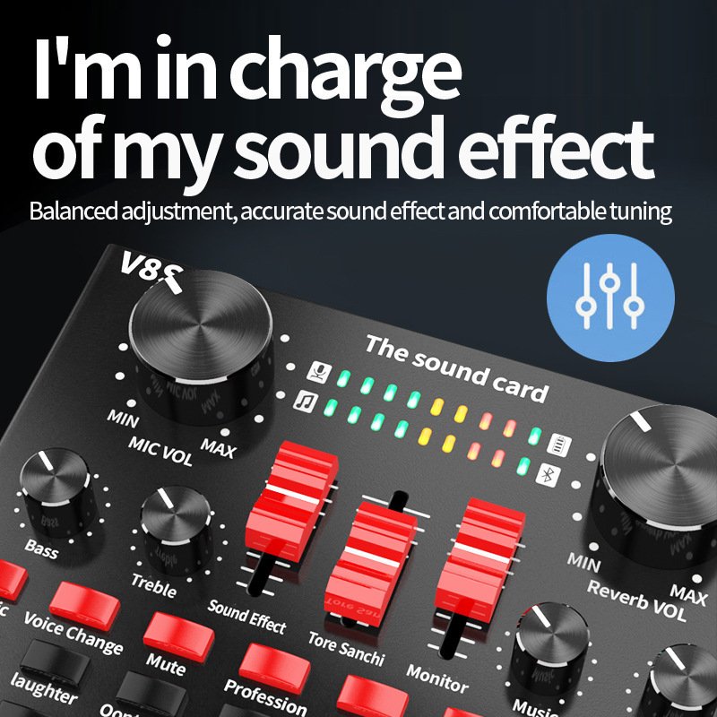 Universal V8S Live Broadcasting Sound Card Mobile Phone Computer Anchor Recording Sound Mixer for BM800 LGT 240