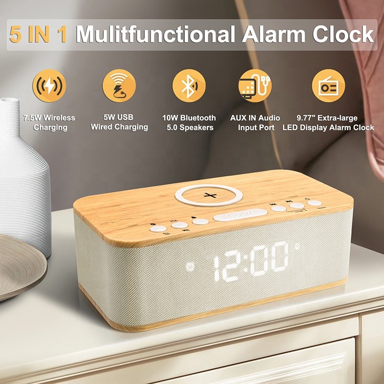 FANSBE 3 In 1 Home LED Display 10W Subwoofer Wireless Charger Digital Alarm Clock Bluetooth Speaker