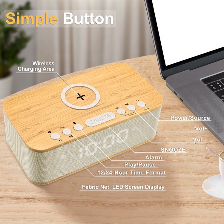 FANSBE 3 In 1 Home LED Display 10W Subwoofer Wireless Charger Digital Alarm Clock Bluetooth Speaker