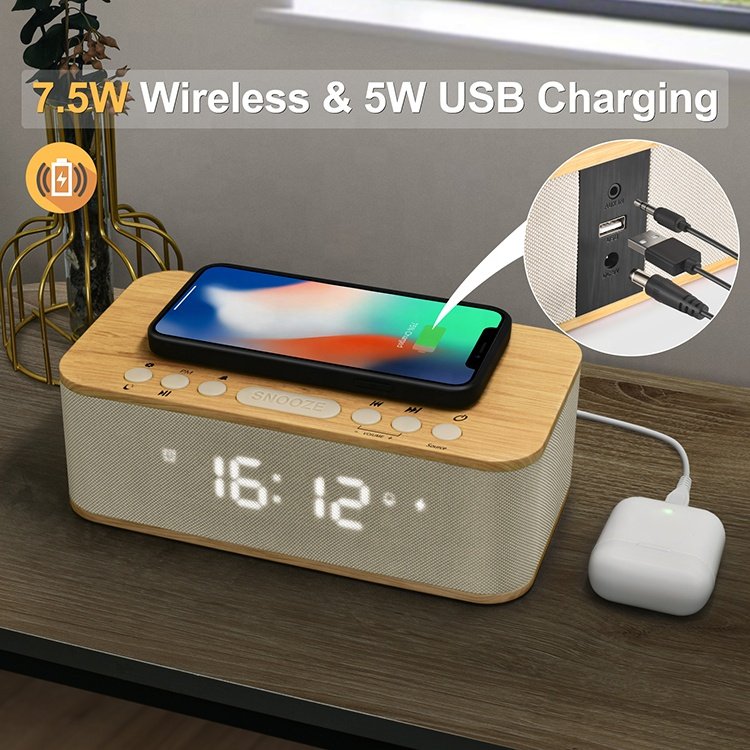FANSBE 3 In 1 Home LED Display 10W Subwoofer Wireless Charger Digital Alarm Clock Bluetooth Speaker