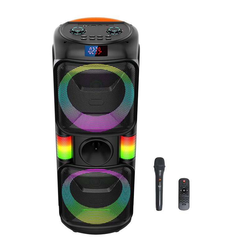 ABS8202 Double 8 inch Outdoor Wireless Blue-tooth Party Karaoke Speaker with Mic Portable RGB Light Bass Woofer Trolley speaker