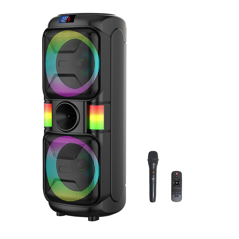 ABS8202 Double 8 inch Outdoor Wireless Blue-tooth Party Karaoke Speaker with Mic Portable RGB Light Bass Woofer Trolley speaker