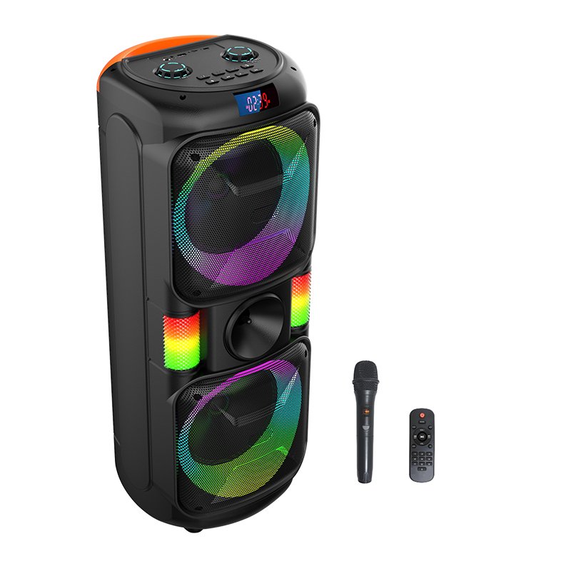 ABS8202 Double 8 inch Outdoor Wireless Blue-tooth Party Karaoke Speaker with Mic Portable RGB Light Bass Woofer Trolley speaker