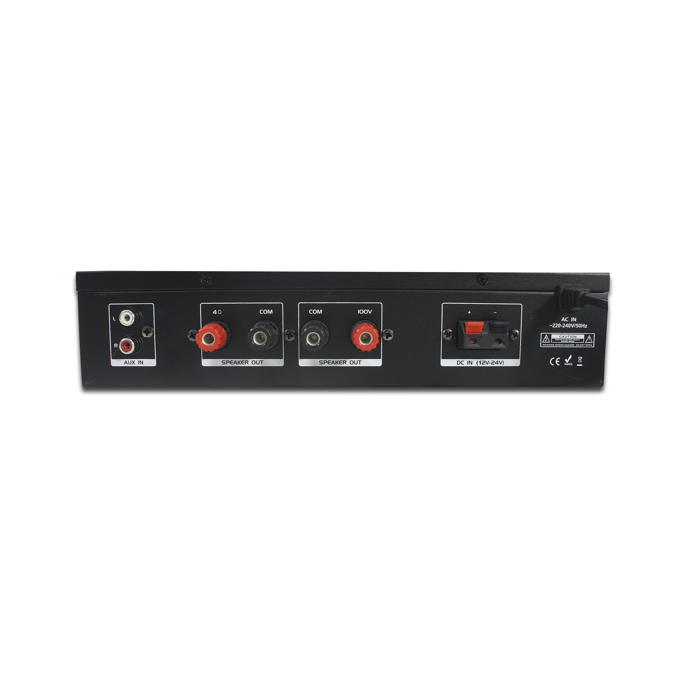 Mixer Power Amplifier with USB, Tuner, Bluetooth and 12 to 24VDC back up battery input; 100VAC-240VAC version