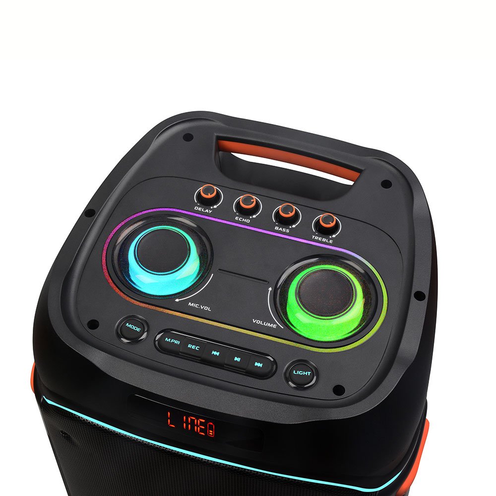 NDR-1808 Daul 8 inch Outdoor homeParty DJ supper bass 100W Karaoke Speaker with wireless Mic RGB Light subWoofer Trolley speaker