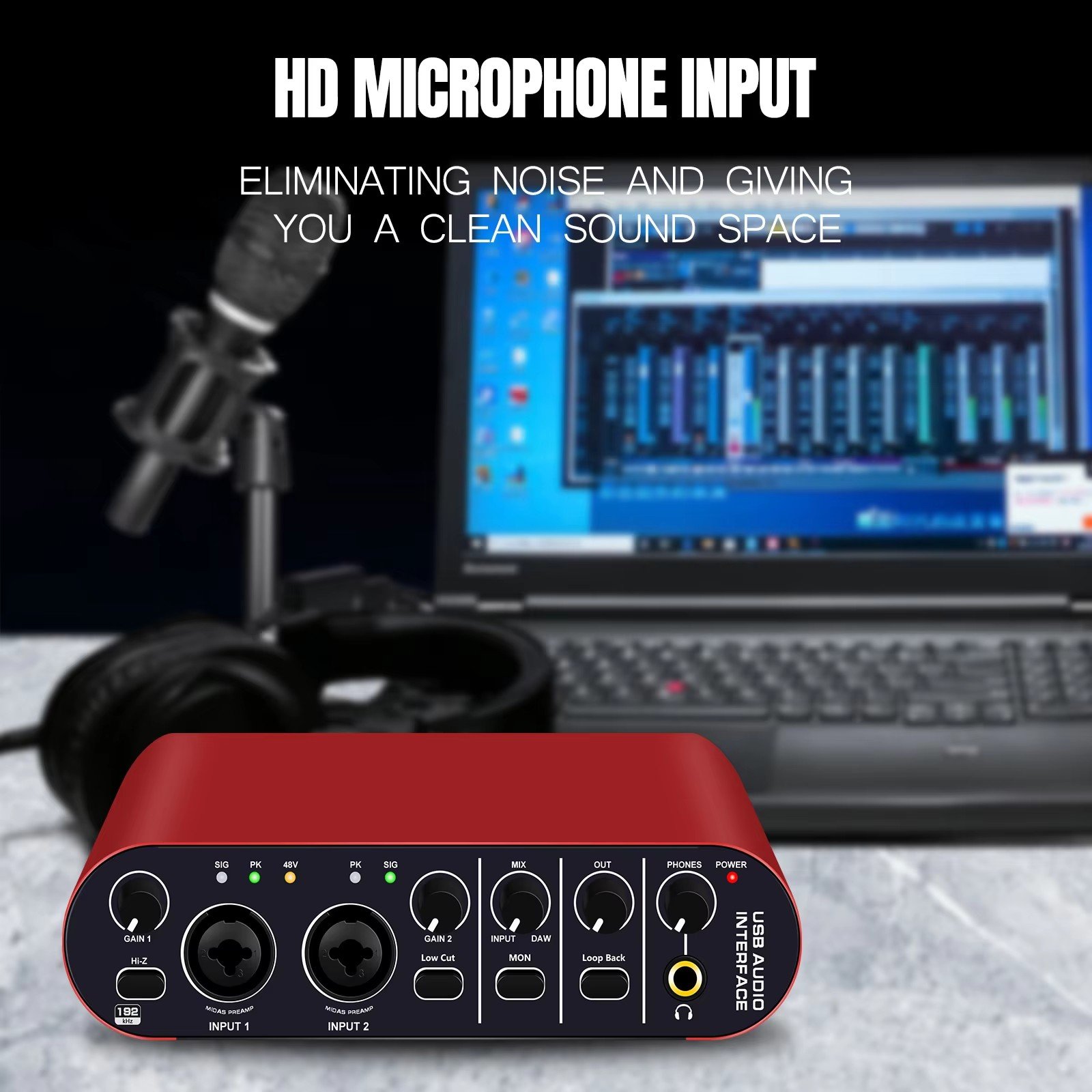 2024 New Design 2 Channel 24 Bit 192Khz Audio Interface USB Professional M-audio Sound Card For Studio Recording