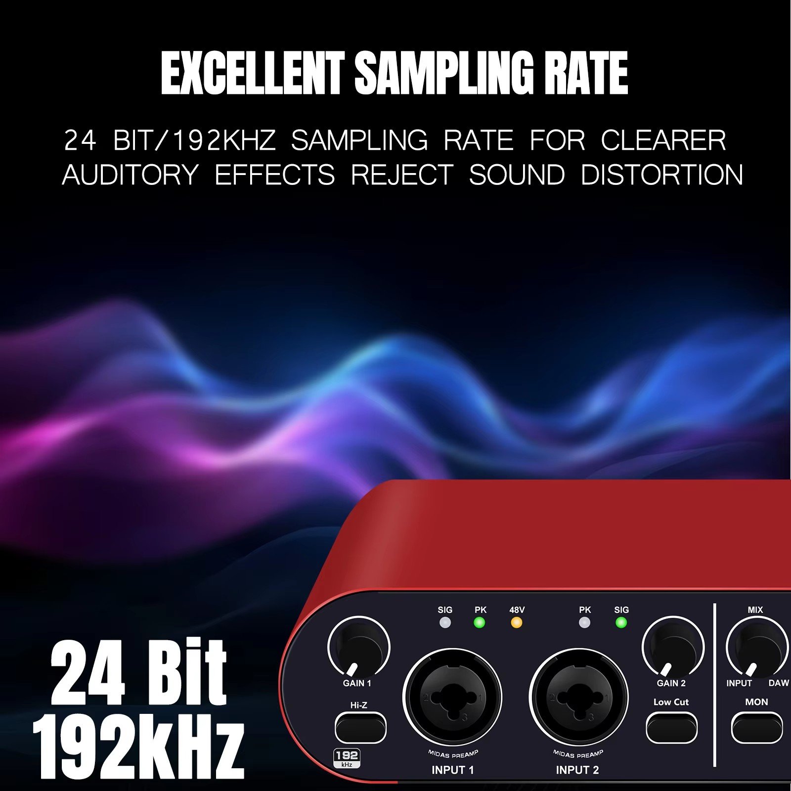 2024 New Design 2 Channel 24 Bit 192Khz Audio Interface USB Professional M-audio Sound Card For Studio Recording