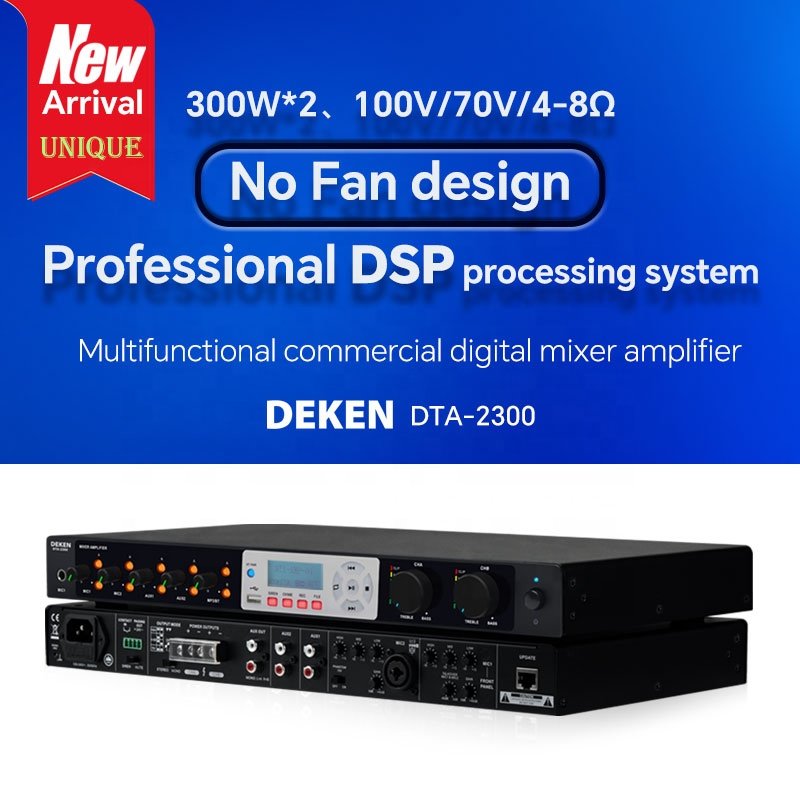 DEKEN DTA-2300 Multifunctional Commercial Digital Power Amplifier 100V 300W*2 Channel 4 Ohm Class D PA Audio Mixer Amplifier