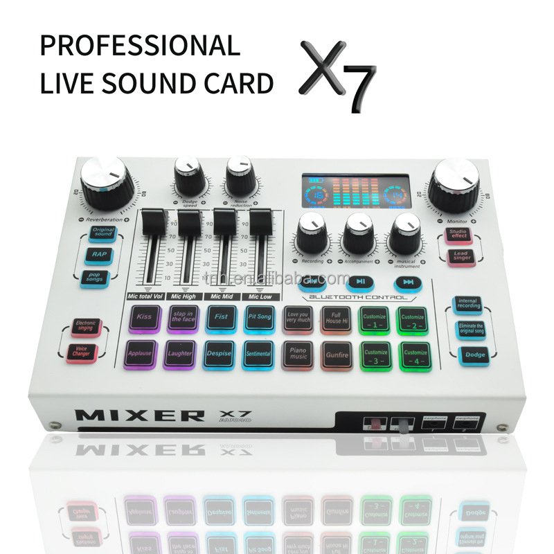 SC- X7 All-metal Audio Mixer Sound Card Equipment Wireless live sound card Set For Tiktok Mobile Phone Computer