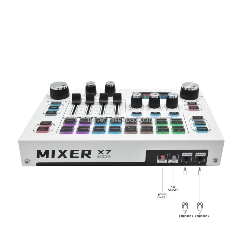 SC- X7 All-metal Audio Mixer Sound Card Equipment Wireless live sound card Set For Tiktok Mobile Phone Computer