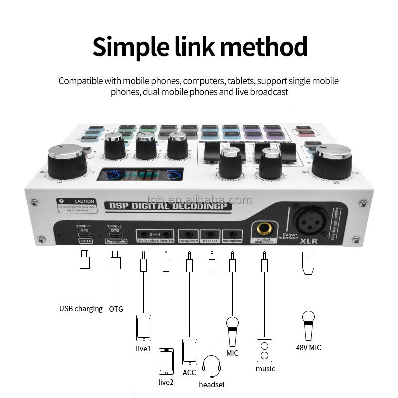SC- X7 All-metal Audio Mixer Sound Card Equipment Wireless live sound card Set For Tiktok Mobile Phone Computer