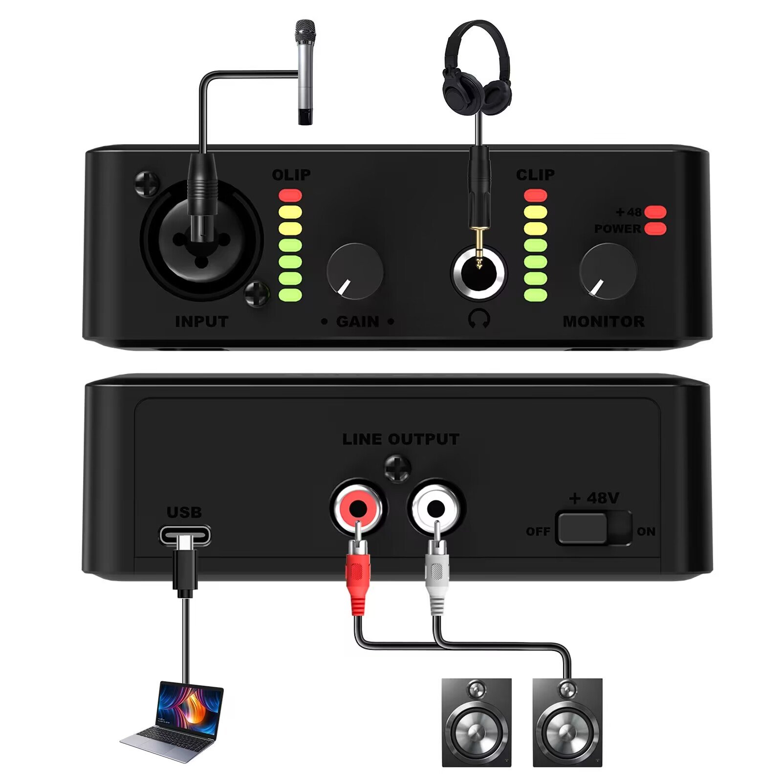 Professional Condenser Microphone Headphones USB Audio Interface Sound Card Kit Podcast Recording Music Studio Equipment Bundle
