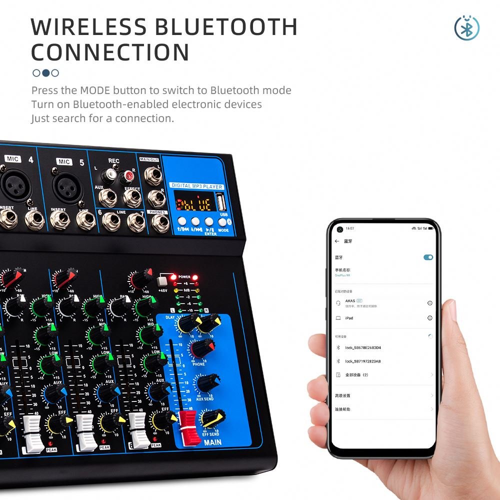 F7 7 channel small mixing console with USB function stereo sound card instrument mic line audio mixer home studio live DJ