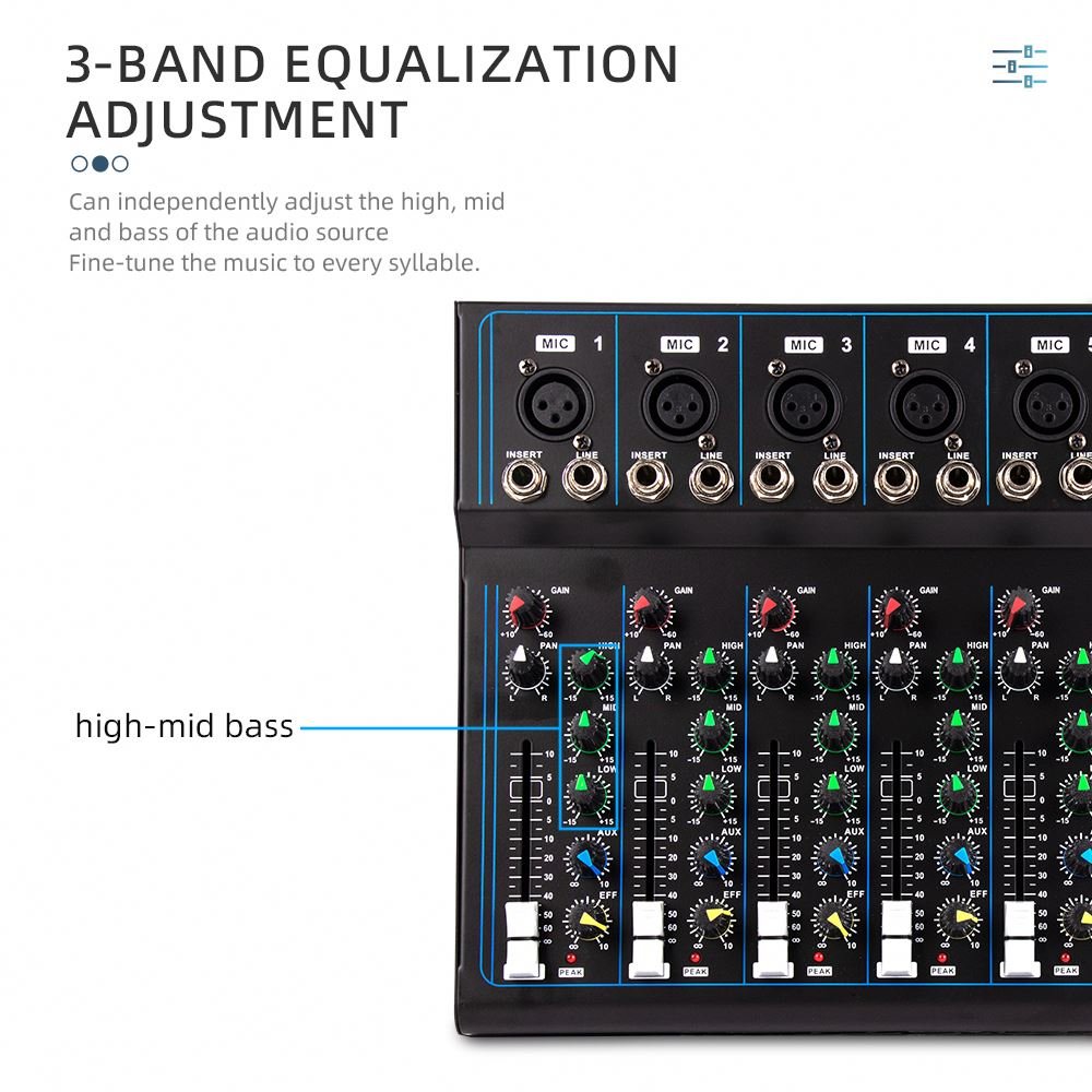 F7 7 channel small mixing console with USB function stereo sound card instrument mic line audio mixer home studio live DJ