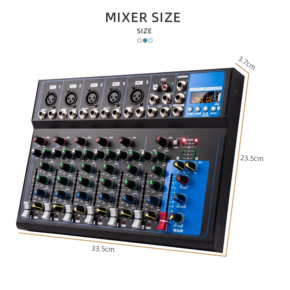 F7 7 channel small mixing console with USB function stereo sound card instrument mic line audio mixer home studio live DJ
