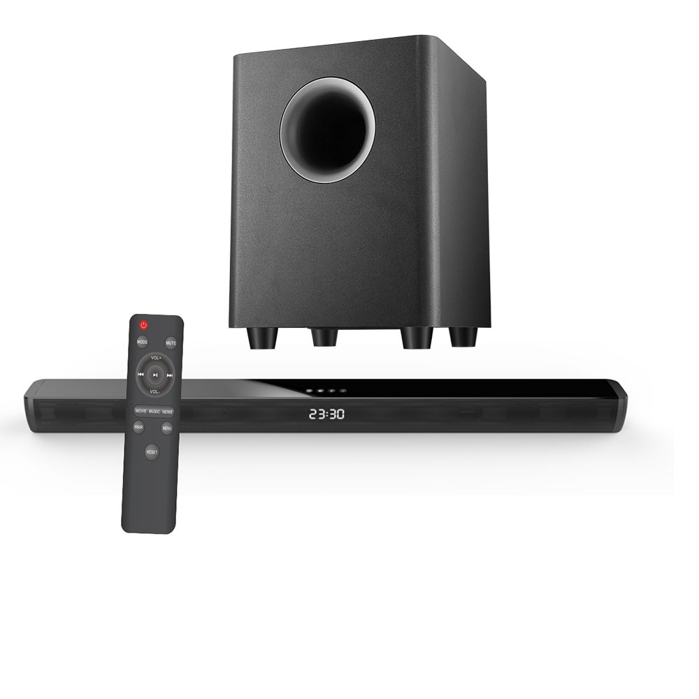 Samtronic wireless 150W home theatre System TV Soundbar speaker with wireless wooden subwoofer soundbox boombox sound bar