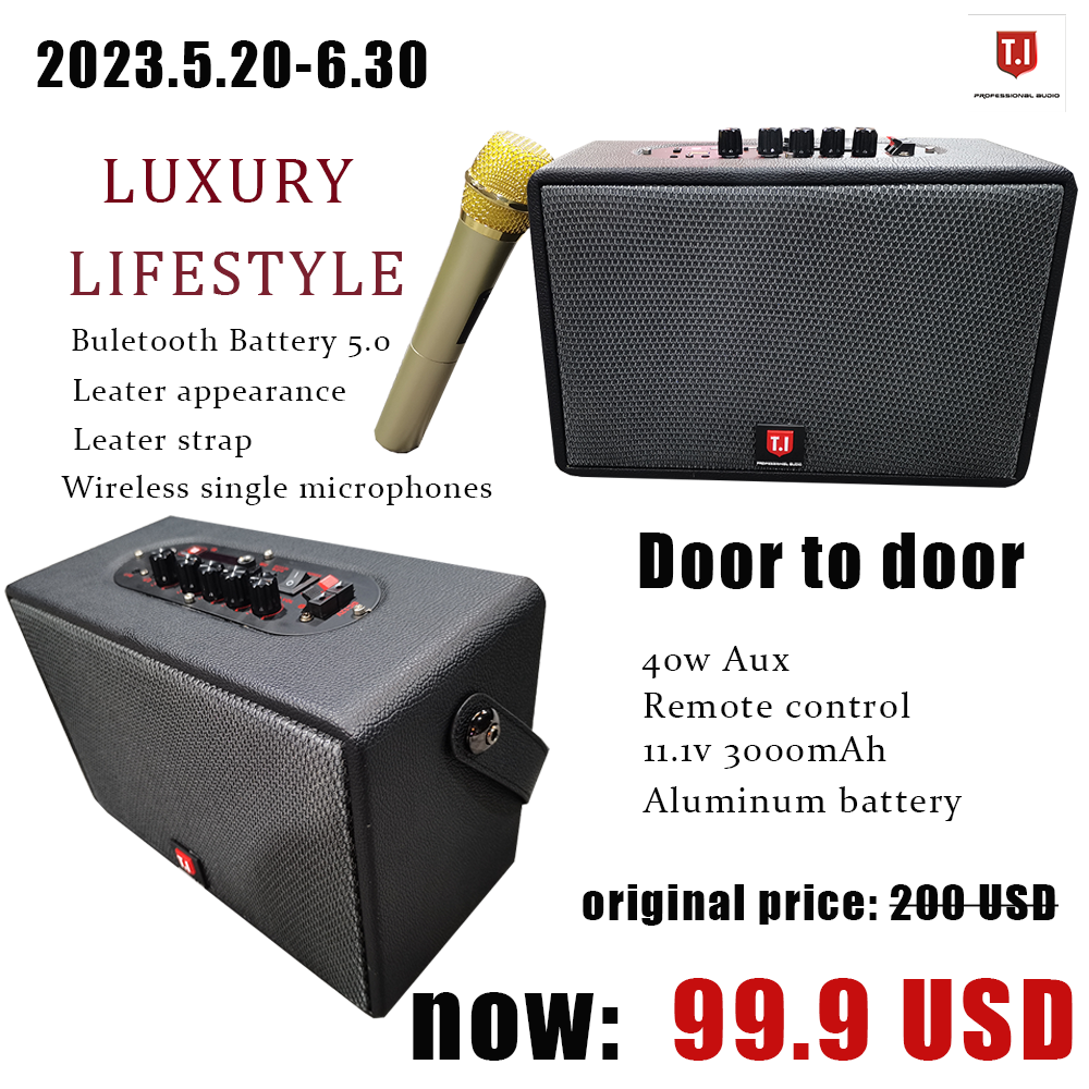 bluetooth sound equipment home party speaker leather appearance luxury lifestyle speakers with wireless microphone