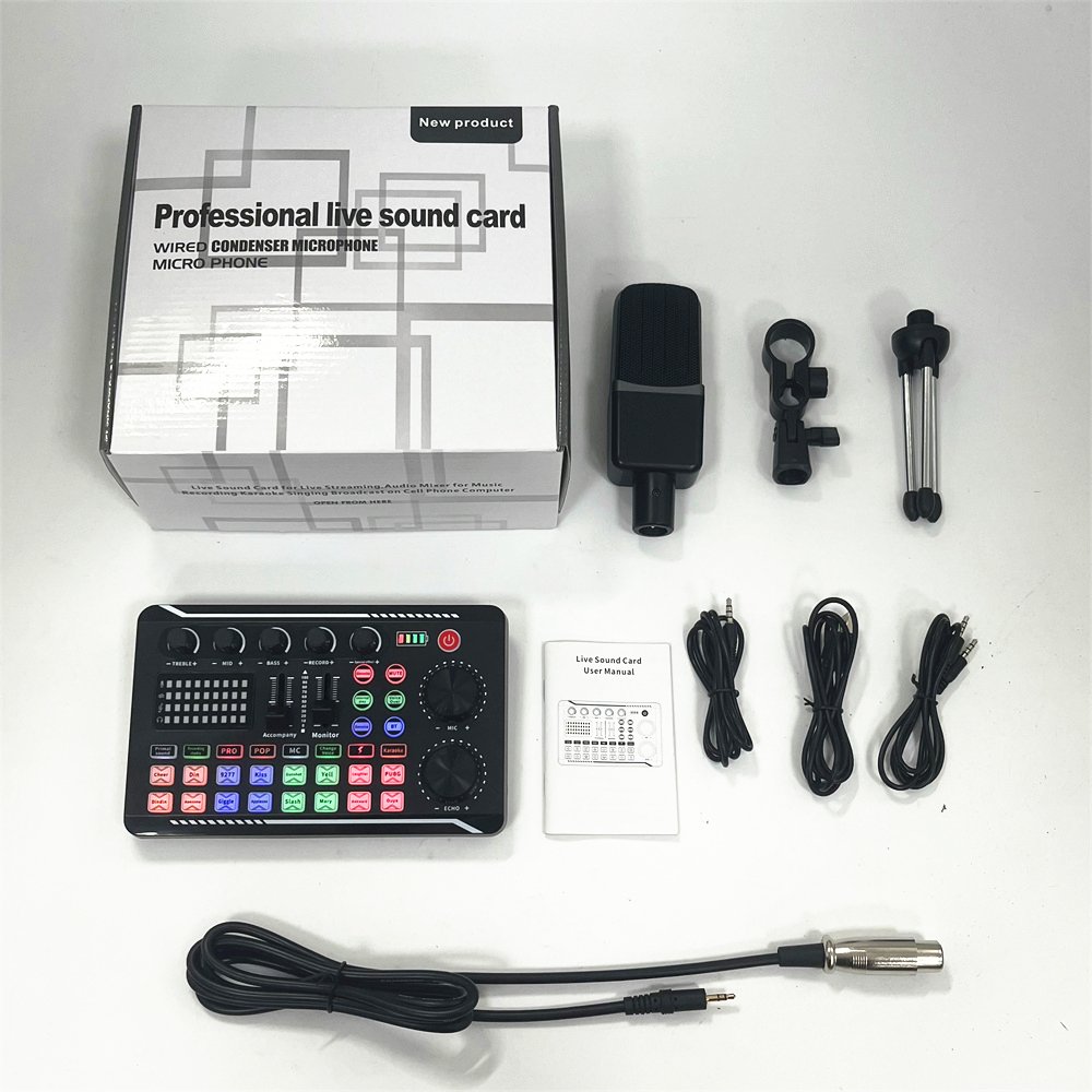 Full Kit DJ Beginners Studio Sound Card with Microphone Podcast Equipment Bundle Kit Bm 800 Condenser Microphone Sound Card