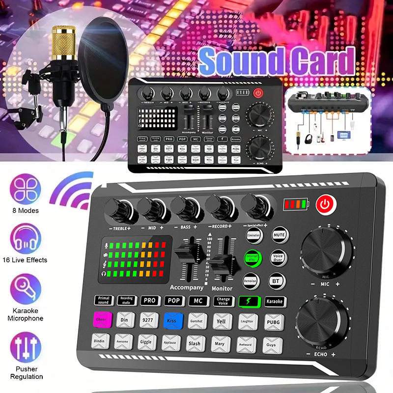 Full Kit DJ Beginners Studio Sound Card with Microphone Podcast Equipment Bundle Kit Bm 800 Condenser Microphone Sound Card