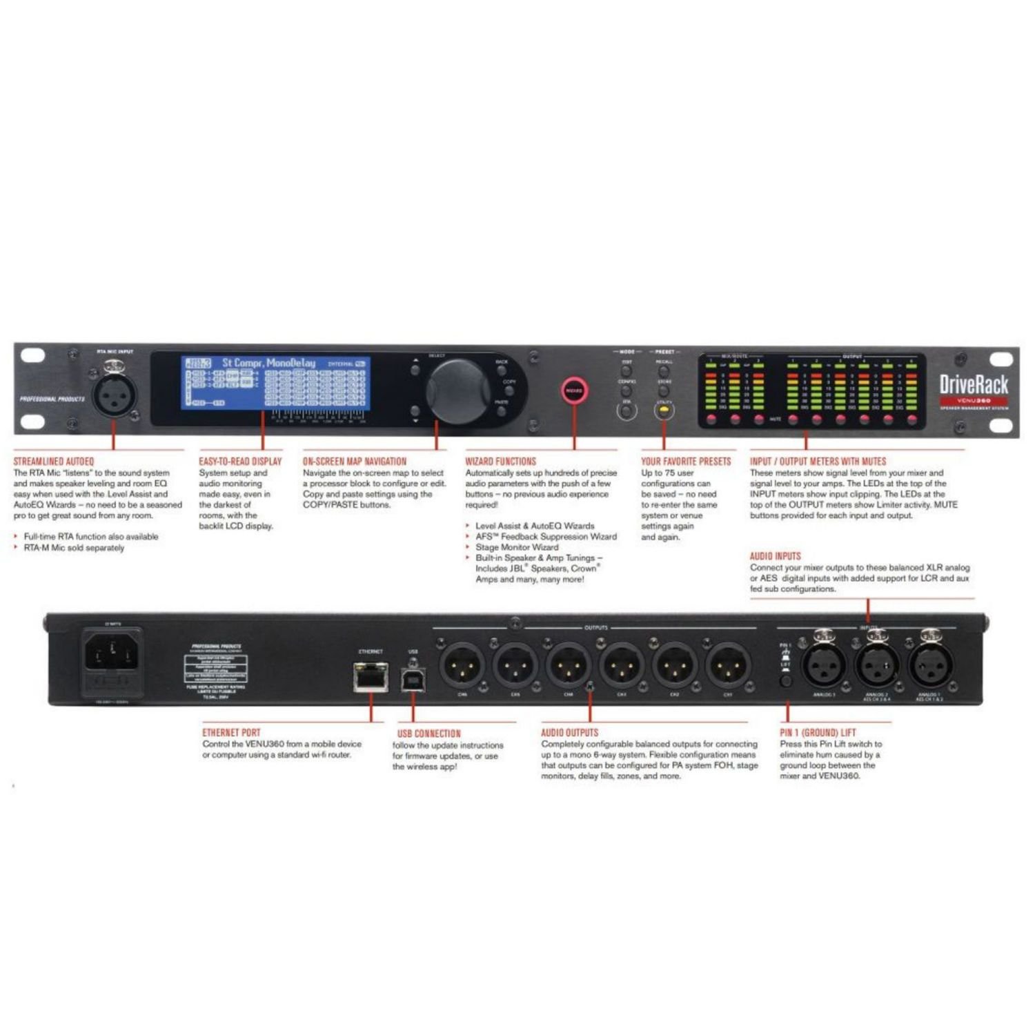 Dbx driverack venus 360 3 in 6 out DriveRack complete loudspeaker management system with Display
