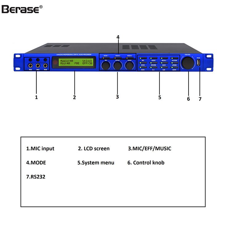 Berase 2 in 4 output digital signal processor sound system stage audio effect audio equipment karaoke digital processor