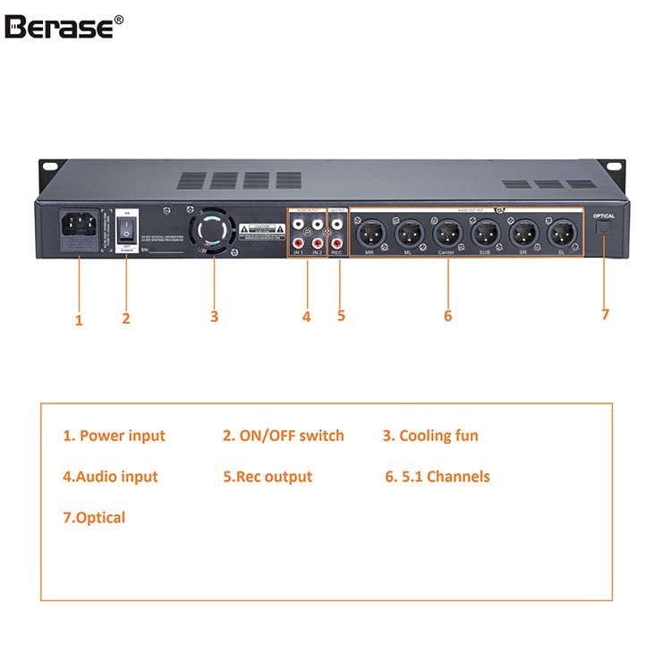 Berase 2 in 4 output digital signal processor sound system stage audio effect audio equipment karaoke digital processor