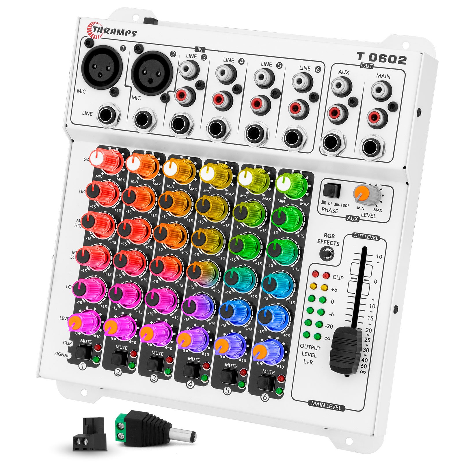 Taramps Audio Mixer T0602 Multicolor 98 RGB LED and VU Effects 4 Band Equalizer 6 Input Channels Mixing MIC Musical Instruments