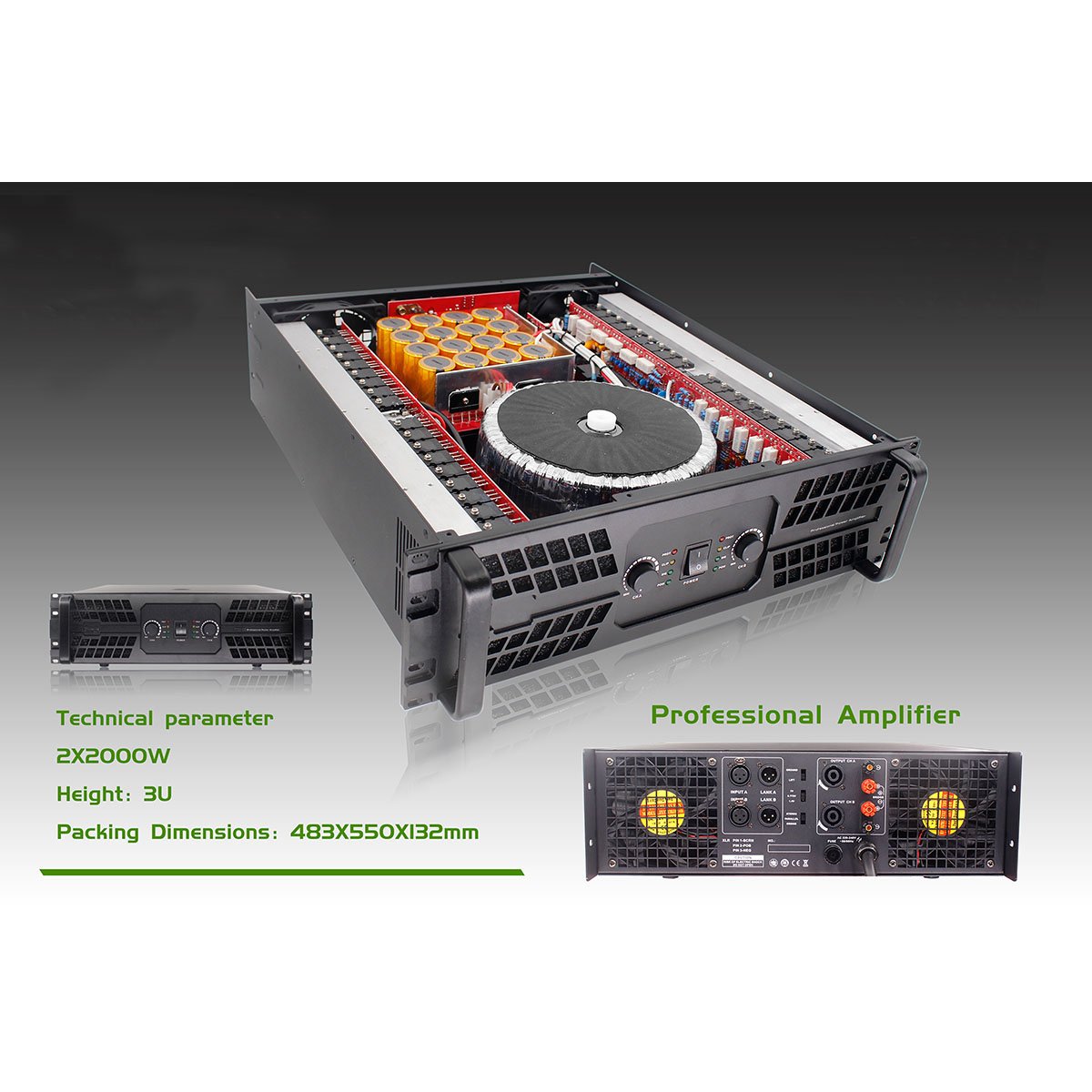 Portable Voice Amplifier Two Channel Professional Sound 2*3600W Receiver Peak Sound Mixer Power Amplifiers Audio DJ Amplifier