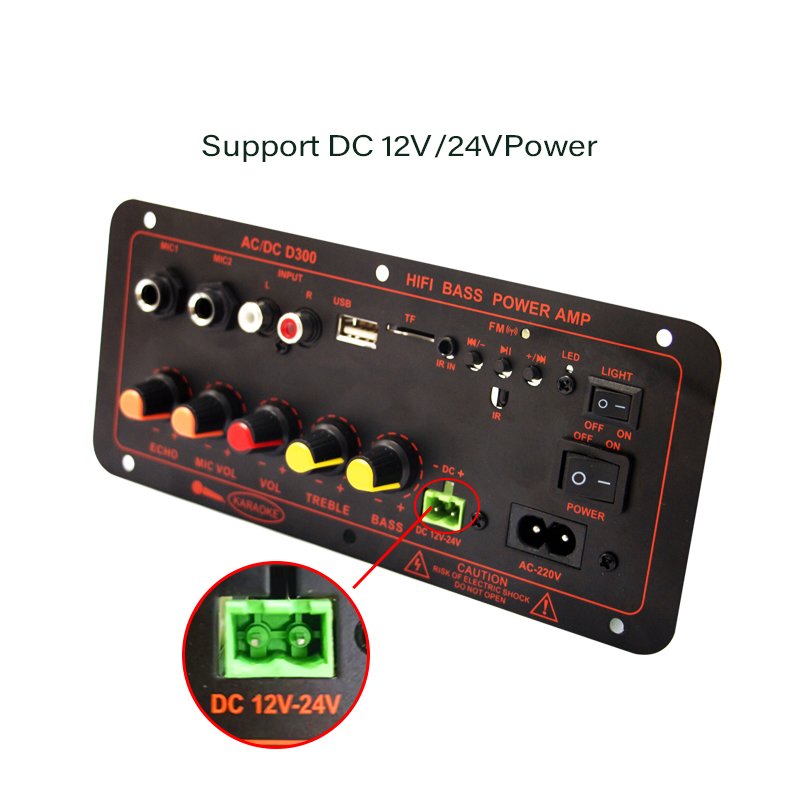 300W Blue Tooth Audio Amplifier Board D100 Subwoofer Dual Microphone AMP Module 12V 24V 220V Medie Player
