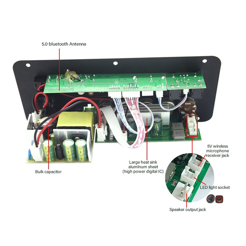 300W Blue Tooth Audio Amplifier Board D100 Subwoofer Dual Microphone AMP Module 12V 24V 220V Medie Player