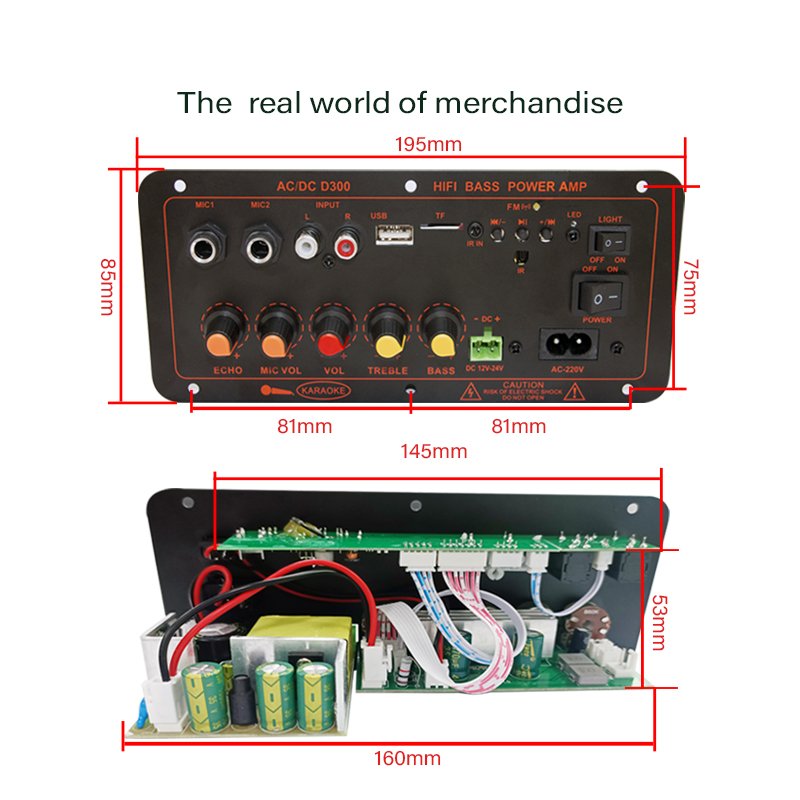 300W Blue Tooth Audio Amplifier Board D100 Subwoofer Dual Microphone AMP Module 12V 24V 220V Medie Player